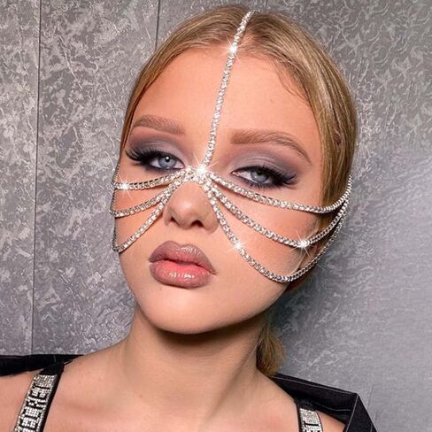 Jovono Boho Rhinestone Head Chain Bridal Wedding Headpiece Crystal Face Chain Layered Hair Jewelry Accessories for Women and Girls in Saudi Arabia