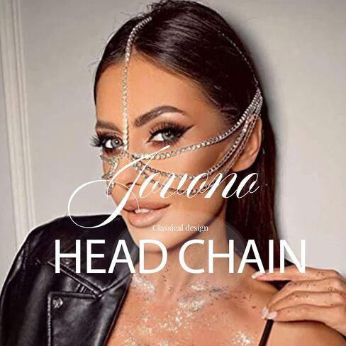 Jovono Boho Rhinestone Head Chain Bridal Wedding Headpiece Crystal Face Chain Layered Hair Jewelry Accessories for Women and Girls in Saudi Arabia