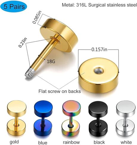 MDFUN مقياس مزيف 316L جراحي من الفولاذ المقاوم للصدأ عيون شريرة مستديرة دمبل ترصيع مسطح in Kuwait