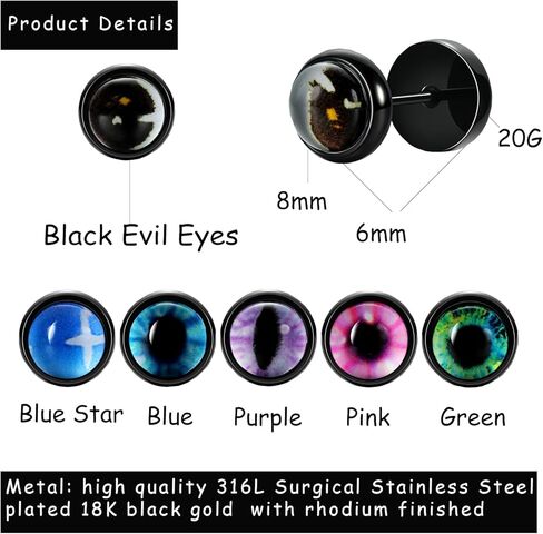 MDFUN مقياس مزيف 316L جراحي من الفولاذ المقاوم للصدأ عيون شريرة مستديرة دمبل ترصيع مسطح in Kuwait