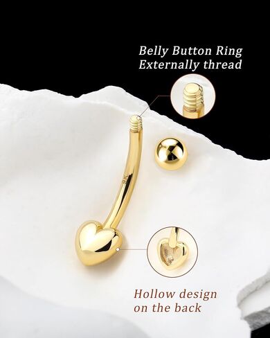 Melighting الصلبة الذهب البطن زر خاتم الذهب القلب البطن الدائري واضح تشيكوسلوفاكيا 9K الذهب البطن ثقب المجوهرات 14 جرام السرة للنساء الفتيات in Saudi Arabia