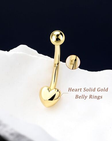 Melighting الصلبة الذهب البطن زر خاتم الذهب القلب البطن الدائري واضح تشيكوسلوفاكيا 9K الذهب البطن ثقب المجوهرات 14 جرام السرة للنساء الفتيات in Saudi Arabia