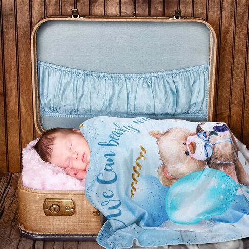 بطانية أشهر الطفل، بطانية مايلستون مقاس 60 بوصة × 40 بوصة للطفل الصبي الدب مع إطارين معلمين، بطانية مخطط نمو الطفل الشهري لبطانية عمر الوليد، 1-12 يومًا، أسبوع، شهر، سنة، معلم in Kuwait