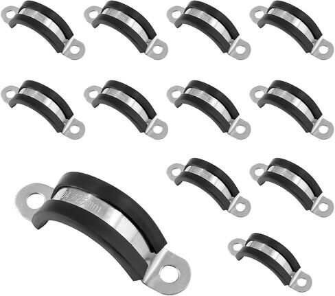 12 Pack 1 Inch Cable Clamps, Stainless Steel Pipe Clamp, Rubber Clamp Cushioned Insulated, Loop Clamp Metal clamps for Tube Pipe Wire Lines Hoses in Saudi Arabia