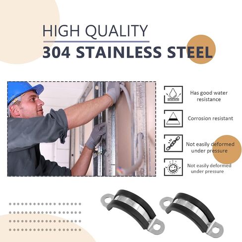 12 Pack 1 Inch Cable Clamps, Stainless Steel Pipe Clamp, Rubber Clamp Cushioned Insulated, Loop Clamp Metal clamps for Tube Pipe Wire Lines Hoses in Saudi Arabia
