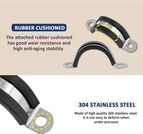 12 Pack 1 Inch Cable Clamps, Stainless Steel Pipe Clamp, Rubber Clamp Cushioned Insulated, Loop Clamp Metal clamps for Tube Pipe Wire Lines Hoses in Saudi Arabia