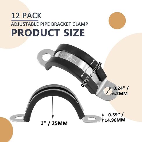 12 Pack 1 Inch Cable Clamps, Stainless Steel Pipe Clamp, Rubber Clamp Cushioned Insulated, Loop Clamp Metal clamps for Tube Pipe Wire Lines Hoses in Saudi Arabia