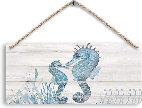 Ocean Seahorse Hanging Wooden Signs 12x6, Vintage Summer Seahorse Decor for Ocean House Beach House Home Bathroom, Seahorse Wall Decor, Coastal Seahorse Home Decor Gifts for Women Men in Saudi Arabia