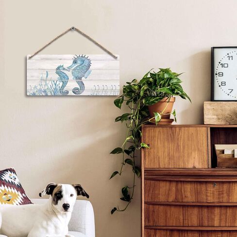Ocean Seahorse Hanging Wooden Signs 12x6, Vintage Summer Seahorse Decor for Ocean House Beach House Home Bathroom, Seahorse Wall Decor, Coastal Seahorse Home Decor Gifts for Women Men in Saudi Arabia