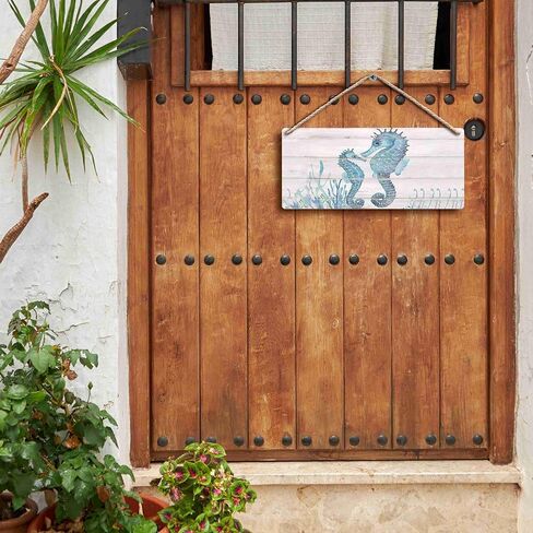 Ocean Seahorse Hanging Wooden Signs 12x6, Vintage Summer Seahorse Decor for Ocean House Beach House Home Bathroom, Seahorse Wall Decor, Coastal Seahorse Home Decor Gifts for Women Men in Saudi Arabia