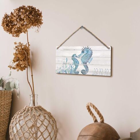 Ocean Seahorse Hanging Wooden Signs 12x6, Vintage Summer Seahorse Decor for Ocean House Beach House Home Bathroom, Seahorse Wall Decor, Coastal Seahorse Home Decor Gifts for Women Men in Saudi Arabia