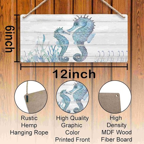 Ocean Seahorse Hanging Wooden Signs 12x6, Vintage Summer Seahorse Decor for Ocean House Beach House Home Bathroom, Seahorse Wall Decor, Coastal Seahorse Home Decor Gifts for Women Men in Saudi Arabia