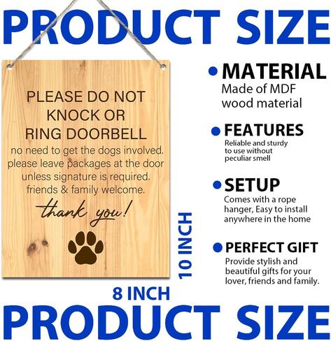 لا تدق أو تدق جرس الباب، لا حاجة لإشراك الكلاب، لافتة لتعليق لوحة خشبية للمنزل لتزيين جدار الباب الأمامي للمزرعة المنزلية، هدايا لمحبي الكلاب 7.9 × 10.3 بوصة (J630) in Kuwait