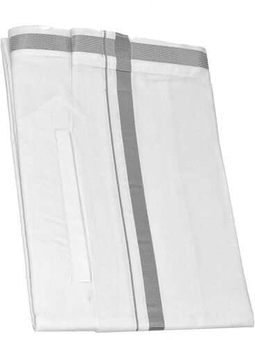 Kolakeer™ Men's Easy-To-Wear Welcro Zari Border Cotton Dhoti with Pocket - Adjustable from 28 to 38 inch Waist Size in Kuwait