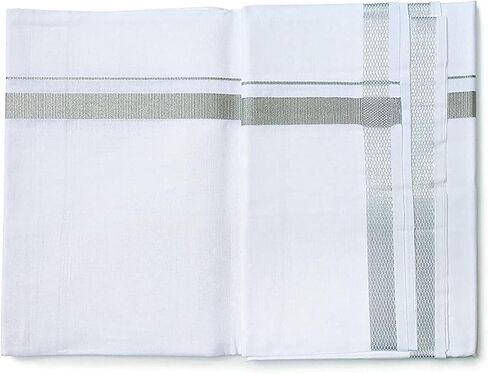 Kolakeer™ Men's Easy-To-Wear Welcro Zari Border Cotton Dhoti with Pocket - Adjustable from 28 to 38 inch Waist Size in Kuwait