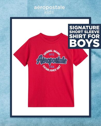 تي شيرت للأولاد من AEROPOSTALE - قميص قطني للأطفال بأكمام قصيرة - تي شيرت كلاسيكي برسومات بياقة دائرية للأولاد (4-16) in Kuwait