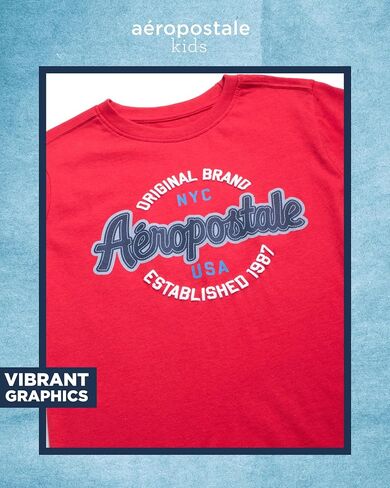 تي شيرت للأولاد من AEROPOSTALE - قميص قطني للأطفال بأكمام قصيرة - تي شيرت كلاسيكي برسومات بياقة دائرية للأولاد (4-16) in Kuwait