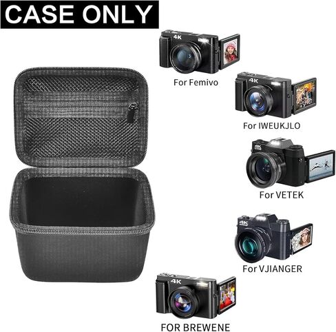 Large 4K Vlogging Camera Case for Duluvulu, for Lecnippy, for VJIANGER, for Zostuic, for ROQIOO & More -Shockproof Storage for Cameras & Accessories - Ideal for Travel & Outdoor - Jet Black in Kuwait