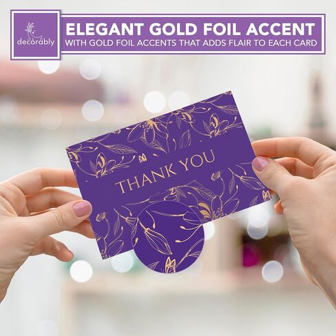 Decorably 24 Pack Gold-Foiled 6x4in Purple Thank You Cards with Envelopes and Stickers, 6 Elegant Designs Lavender Thank You Cards, Blank Inside - Wedding, Baby Shower in Kuwait