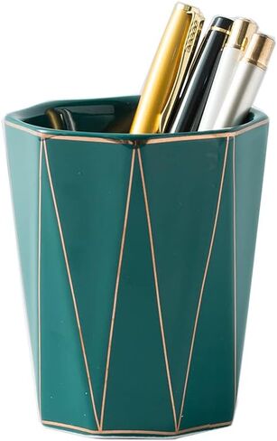 Ceramic Cone-Shape Pen Holder With Gold Line Stand Pencil Cup Pot Desk Organizer Makeup Brush Holder (Black) in Saudi Arabia