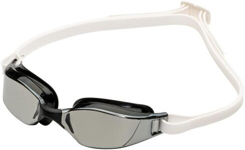 نظارات السباحة Aqua Sphere XCEED للبالغين - تقنية العدسات المنحنية، جسر الأنف القابل للتعديل - الشريك المثالي للسباحين عالي الأداء - عدسة مرآة من التيتانيوم الفضي/إطار أسود + أبيض in Kuwait