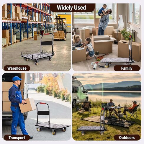 عربة مسطحة لشاحنة ذات منصة فولاذية شديدة التحمل، عربات مسطحة بسعة 2000 رطل مع عجلات، عربة دفع قابلة للطي مع سياج قابل للفصل (36 بوصة × 24 بوصة) in Kuwait