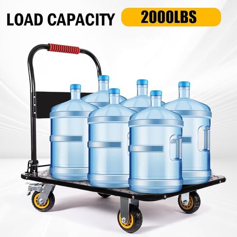 عربة مسطحة لشاحنة ذات منصة فولاذية شديدة التحمل، عربات مسطحة بسعة 2000 رطل مع عجلات، عربة دفع قابلة للطي مع سياج قابل للفصل (36 بوصة × 24 بوصة) in Kuwait