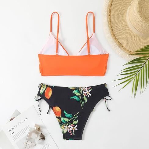 Women's Sexy V Neck Bikini Sets Lace Up Two Piece Swimsuits Floral Pattern Bathing Suits in Saudi Arabia