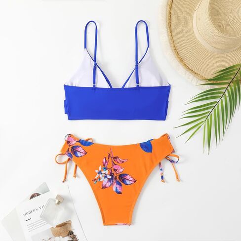 Women's Sexy V Neck Bikini Sets Lace Up Two Piece Swimsuits Floral Pattern Bathing Suits in Saudi Arabia