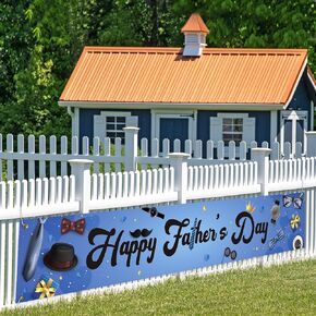 Blue Happy Fathers Day Large Banner,Fathers Day Yard Decorations,Happy Fathers Day Yard Sign Banner for Outdoor Indoor Front Door Fence。9.8 x 1.6Ft
