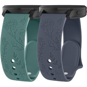 2 Pack Flower Engraved Bands Compatible with Garmin Venu 2 Plus/Venu Sq/Venu, Garmin Vivoactive 5 / Vivoactive 3, Soft Silicone Sport Replacement Strap for Garmin Vivomove Sport, Vivoactive 3 Music, Forerunner 645 / 245 Music Smart Watch