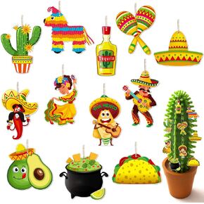 Wooden Mexican Ornaments Cinco De Mayo Tree Ornaments Christmas Hanging Decor Pinata Sign for Christmas Tree Xmas Fiesta Party Decorations Outdoor Indoor