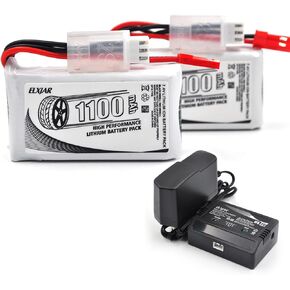 (2-Pack) 7.4V 1100mAh 2S Li-Po Battery, Replacement for WLtoys Rc Cars A949 A959 A969 A979 K929 and Most 1/10, 1/16, 1/18, 1/24 Scale RC Cars Remote Control Cars with Balance Charger