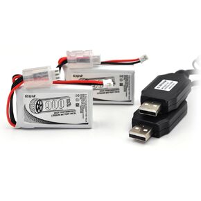 (2-Pack) 7.4V 900mAh Li-Po Rechargeable Battery with PH2.0 Connector and Charger Cable for SCX24 Remote Control RC Truck SCX24 Battery