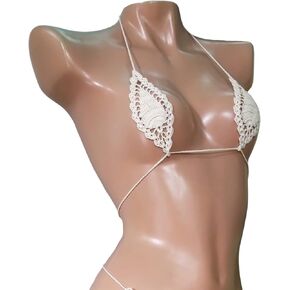 Trangscrochet Crochet Bikini Top Extreme Micro Bikini Top Tiny Teardrop Bikini Top Only Natural in Saudi Arabia