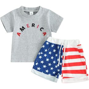 MERSARIPHY My First 4th Of July Baby Boy Outfit Independence Day Short Sleeve T-shirts American USA Summer Shorts Clothes Set
