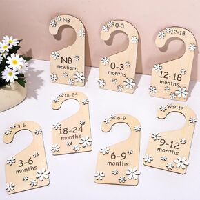 Whaline 7Pcs Baby Closet Size Dividers 3D Daisy Flower Hanger Clothes Organizers Newborn to 24 Month Wooden Infant Wardrobe Separators for Home Nursery Baby Clothes