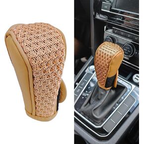 Car Gear Shifting Knob Cover, Breathable and Anti-Slip Automatic Shift Knob Handle Protective Cover, Universal Auto Interior Accessories for Cars, Trucks, SUVs（Beige）