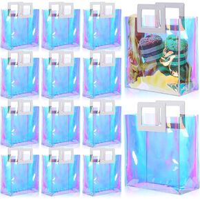 Newwiee 18 Pcs Clear Holographic Tote Bags Iridescent Reusable Gift Bag with Handles PVC Gift Wrap Bags for Party Birthday Wedding Baby Shower Bridal Valentine‘s Day Holiday Graduation Shopping Travel