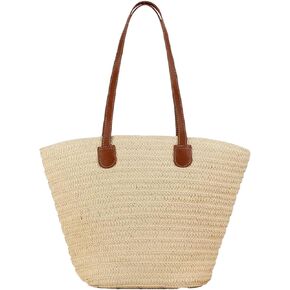 YYW Straw Bag Women Rattan Woven Shoulder Handbag Summer Beach Bag Top Handle Big Capacity Travel Tote