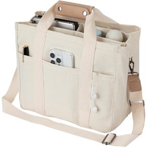 Multi Pocket Canvas Tote Bag for Women Large Capacity Crossbody Tote Bag Mommy Bag with Compartments
