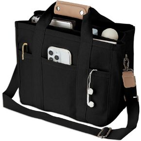 Multi Pocket Canvas Tote Bag for Women Large Capacity Crossbody Tote Bag Mommy Bag with Compartments