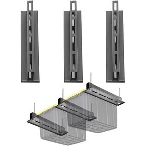 Overhead Garage Storage Rack,Garage Ceiling Storage Racks for Utility Bins,Overhead Tote Storage Rail System,Heavy Duty Ceiling Rack Storage Rails System Supports Most Bins(3 Pack for 2 Bins)