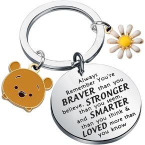 Pooh Bear Keychain Pooh Bear Gifts Movie Fans Gift Inspirational You Are Braver Stronger Smarter Than You Think Pooh Keychain