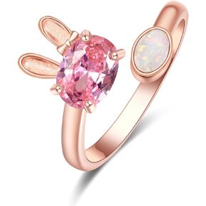 Bunny/Bow Rings for Women 925 Sterling Silver Rose Gold Bowknot Adjustable Ring Rabbit Open Rings Jewelry Gifts for Women Girls (with Gift Box)