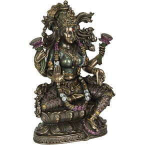 Veronese Design 9 1/2 Inch Tall Lakshmi Hindu Goddess Sitting On Lotus Cold Cast Bronzed Resin Statue Religious Figurine Spiritual Collectible