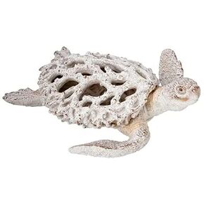 Ocean Decor White Coral Reef Sea Turtle Nautical Home Decor Accents Coral Look Polystone Tabletop Collection (White 9in x 9in)
