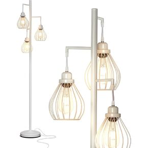 Brightech Teardrop LED Floor Lamp – Tree Standing Lamp with 3 Elegant Cage Heads & Edison Bulbs – Standing Lamp for Living Rooms & Offices – Tall Standing Lamp Ideal for Bedroom Reading – Black