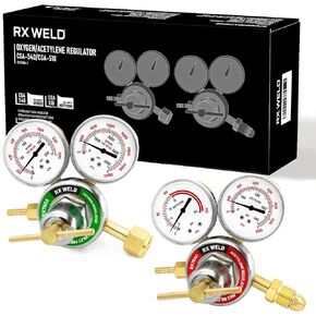 RX WELD Oxygen and Acetylene Regulators CGA540 and CGA510- Compatible with V-Style Welding Gas Torch Cutting, T-Handle