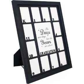 School Picture Frame Pre-K to 12 Graduation Photo Collage Black Frame with Mat, Displays One 5x7 Photo and Fourteen 3" Pictures,Graduation Gift Souvenirs